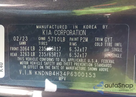 2023 Kia Carnival Mpv Lx from USA, damaged, VIN KNDNB4H34P6300153